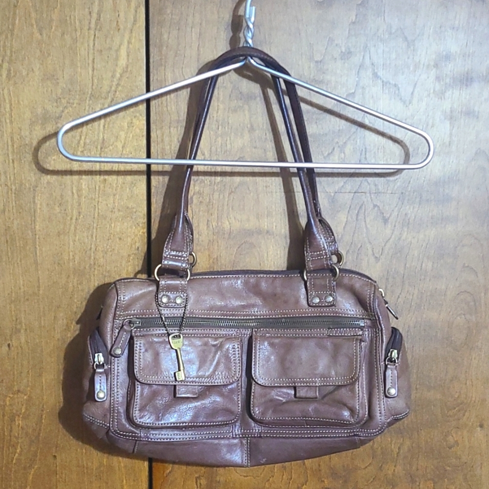 Fossil brown leather shoulder bag